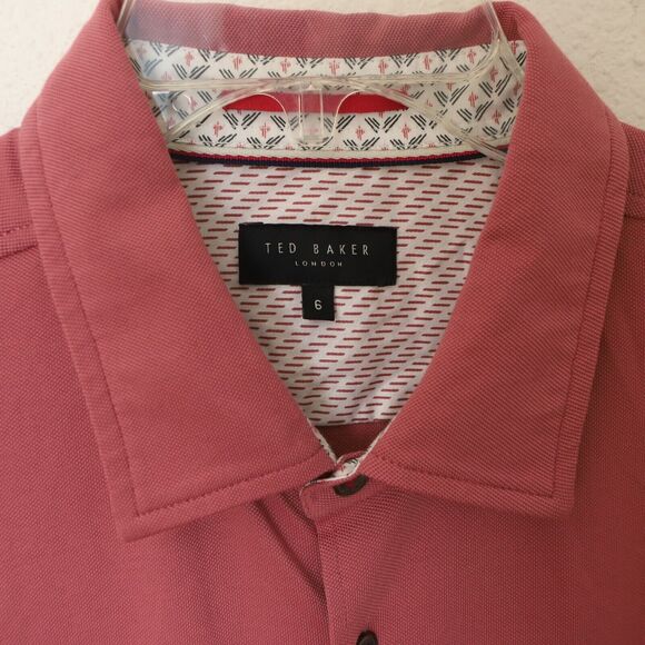 TED BAKER Rigby Contrast Trim Pique Sport Shirt 6 Pale Pink Button Up NEW B86 - Picture 5 of 6